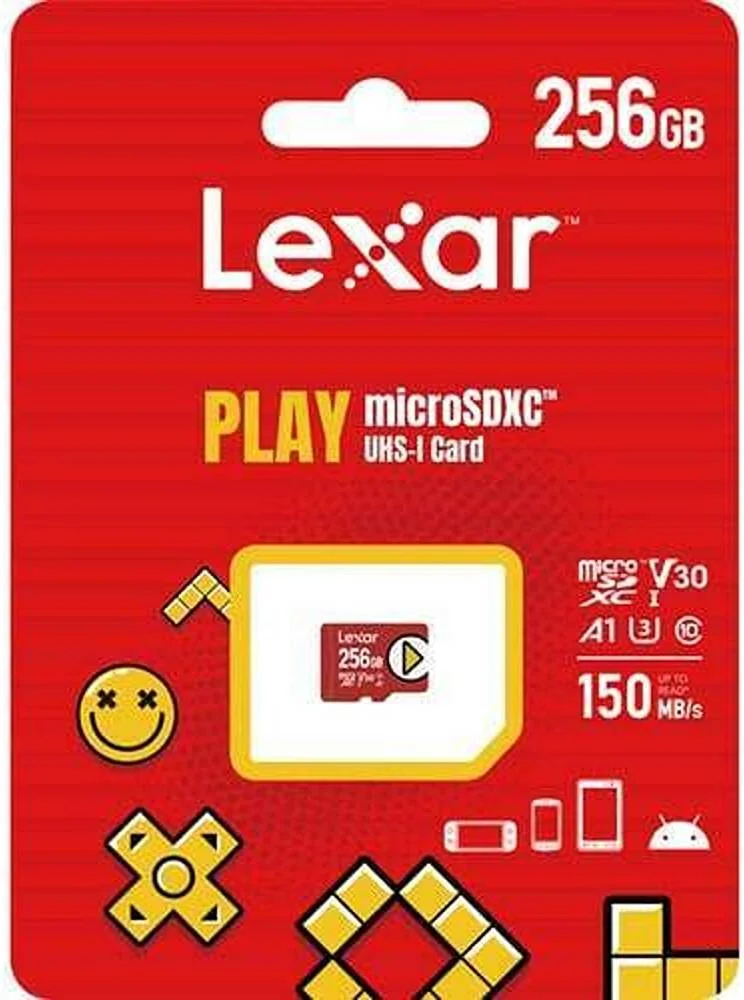 کارت حافظه microSDXC UHS-I لکسار مدل Play، ظرفیت 256 گیگابایت، سرعت خواندن تا 150 مگابیت بر ثانیه، عملکرد دارای رتبه A1/A2، کلاس سرعت 10، تست شده دقیق، قرمز | LMSPLAY256G-BNNNG