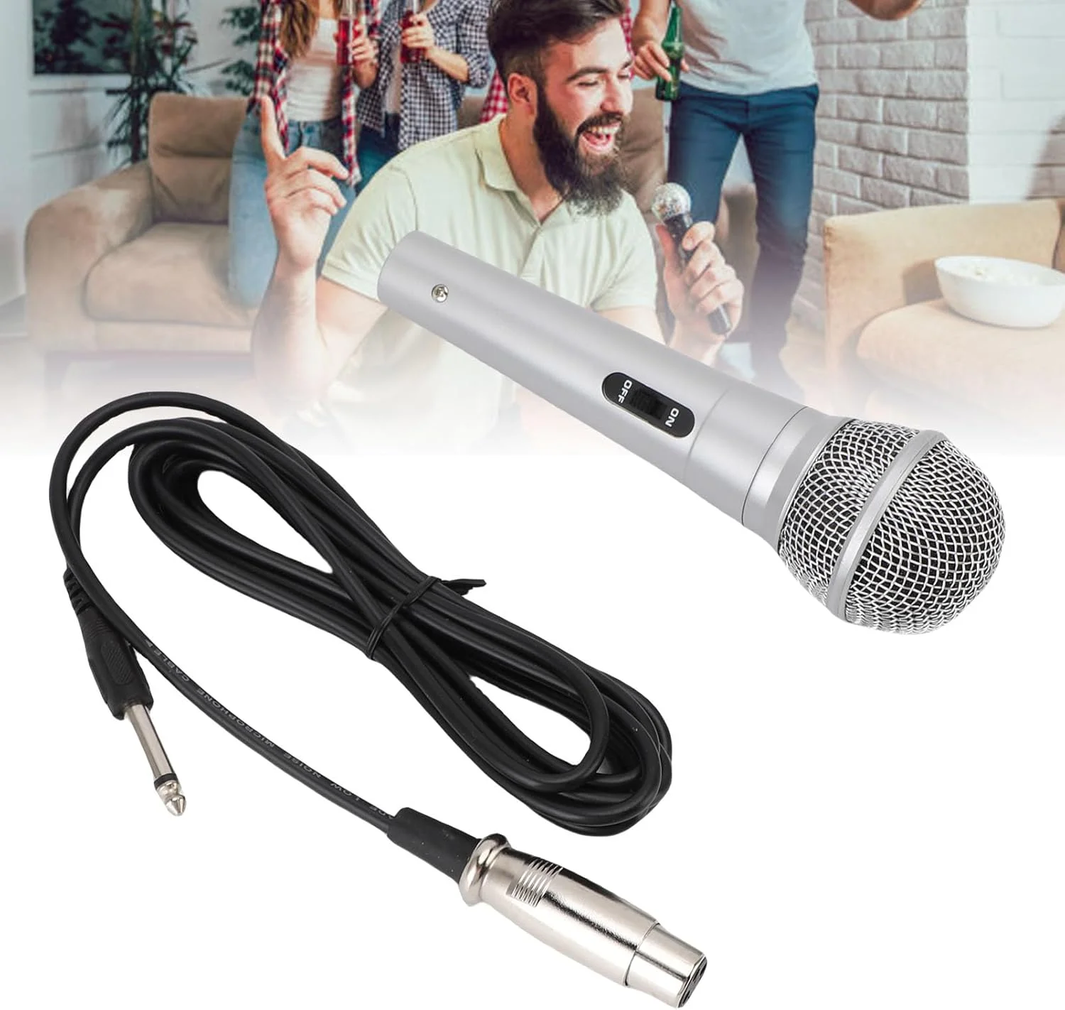 میکروفون سیمی کاردیوئید Bewinner برای دستگاه کارائوکه، طراحی شیک، 1 میکروفون برای هر مناسبت، فلز، پلاستیک ABS میکروفون سیمی کاردیوئید Bewinner برای دستگاه کارائوکه، طراحی شیک، 1 میکروفون برای هر مناسبت، فلز، پلاستیک ABS