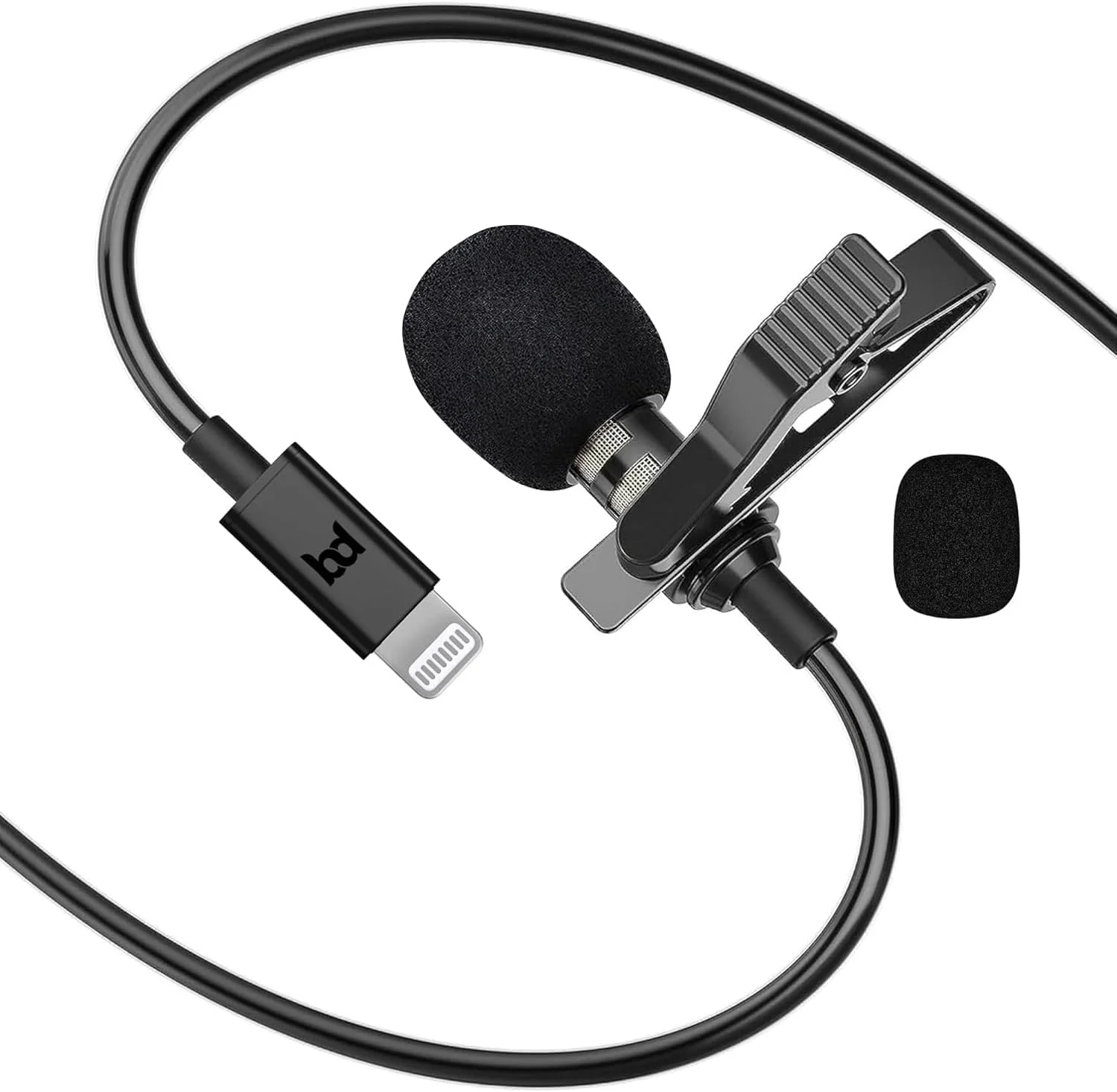 میکروفون یقه‌ای حرفه‌ای BassDrops برای آیفون، آیپد و آیپاد، میکروفون کندانسور با ضبط صدا و تصویر همه جهته، مناسب برای یوتیوب، مصاحبه، پادکست و ولاگینگ، طول 1.8 متر