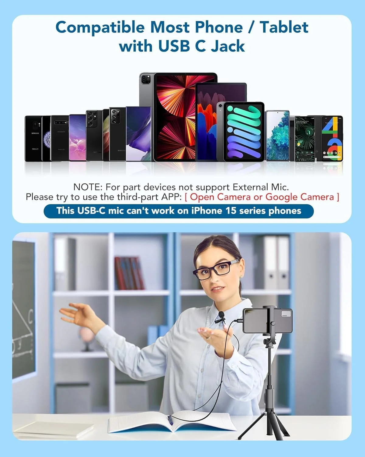 میکروفون یقهای باسدراپس USB Type C، میکروفون گیرهای حرفهای کندانسور امنی برای ضبط ویدیو و کاهش نویز، مناسب برای یوتیوب، ولاگ و مصاحبه در اندروید (بادگیر شامل نمیشود) میکروفون یقهای باسدراپس USB Type C، میکروفون گیرهای حرفهای کندانسور امنی برای ضبط ویدیو و کاهش نویز، مناسب برای یوتیوب، ولاگ و مصاحبه در اندروید (بادگیر شامل نمیشود)