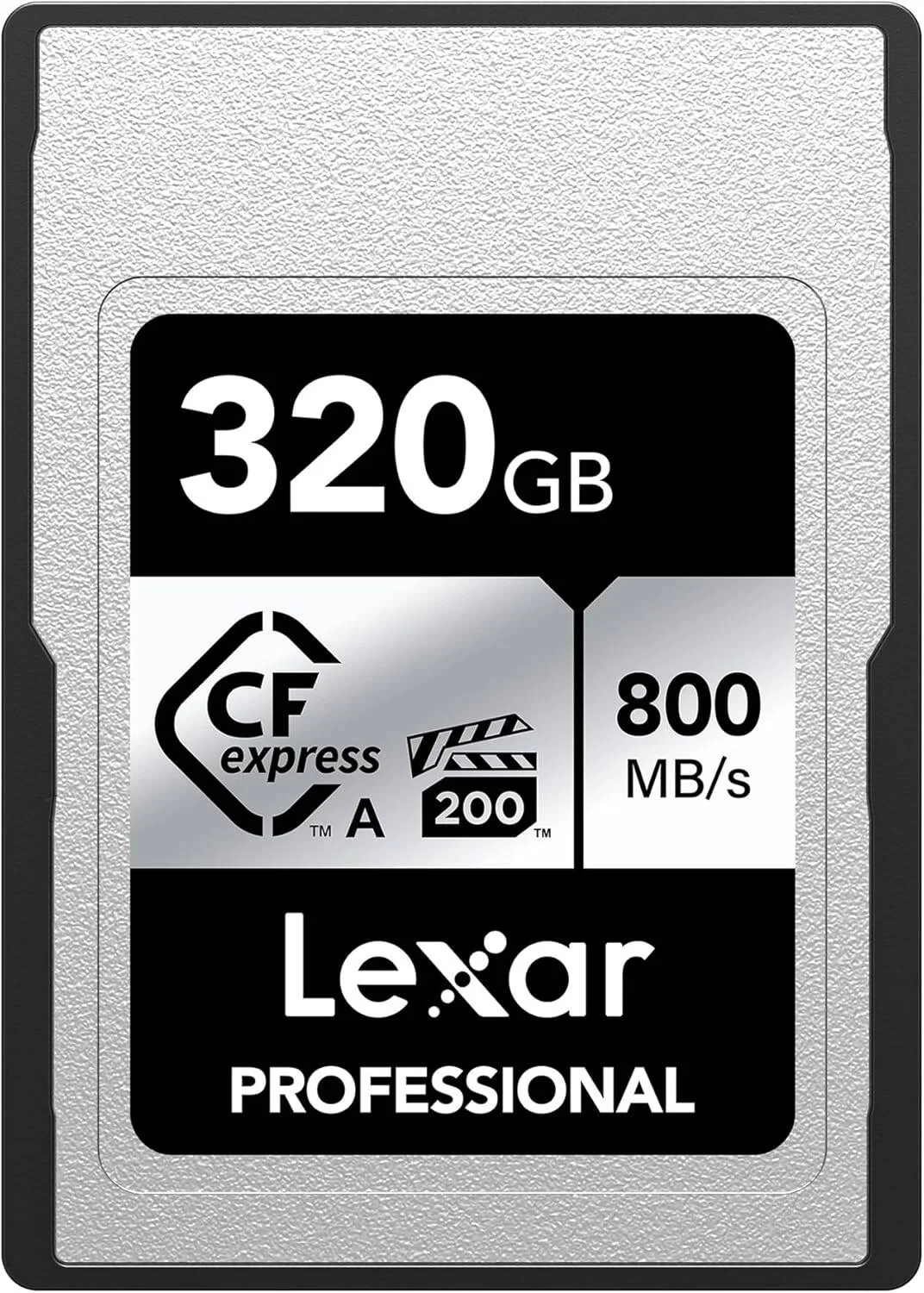 کارت حافظه لکسار Professional 320GB CFexpress Type A سری نقره ای، سازگار با دوربین های سونی دارای درگاه کارت Type A، سرعت خواندن تا 800 مگابایت بر ثانیه و سرعت نوشتن 700 مگابایت بر ثانیه، ویدیوی 8K، VPG 200 | LCAEXSL320G-RNENG