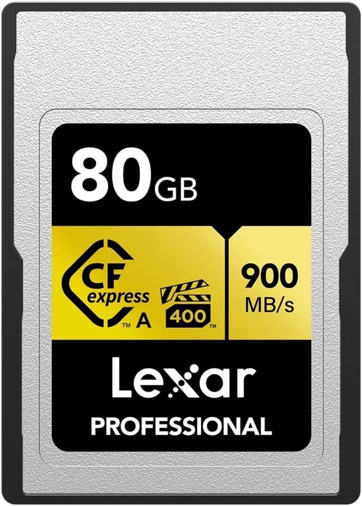 کارت حافظه Lexar Professional سری Gold با ظرفیت 80 گیگابایت، سرعت خواندن تا 900 مگابایت بر ثانیه، مناسب برای ویدیوهای 8K با کیفیت سینمایی، دارای رتبه VPG 400 | LCAGOLD080G-RNENG