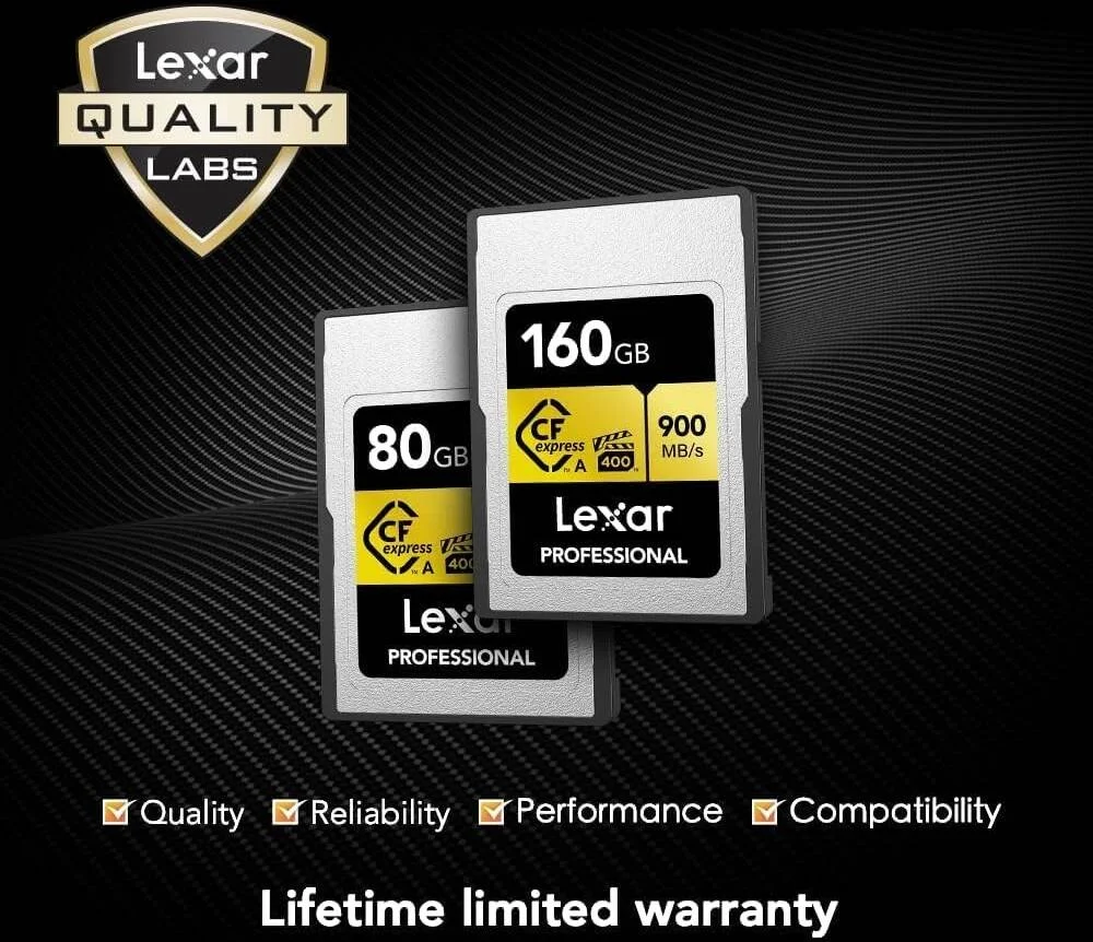 کارت حافظه Lexar Professional سری Gold با ظرفیت 80 گیگابایت، سرعت خواندن تا 900 مگابایت بر ثانیه، مناسب برای ویدیوهای 8K با کیفیت سینمایی، دارای رتبه VPG 400 | LCAGOLD080G-RNENG