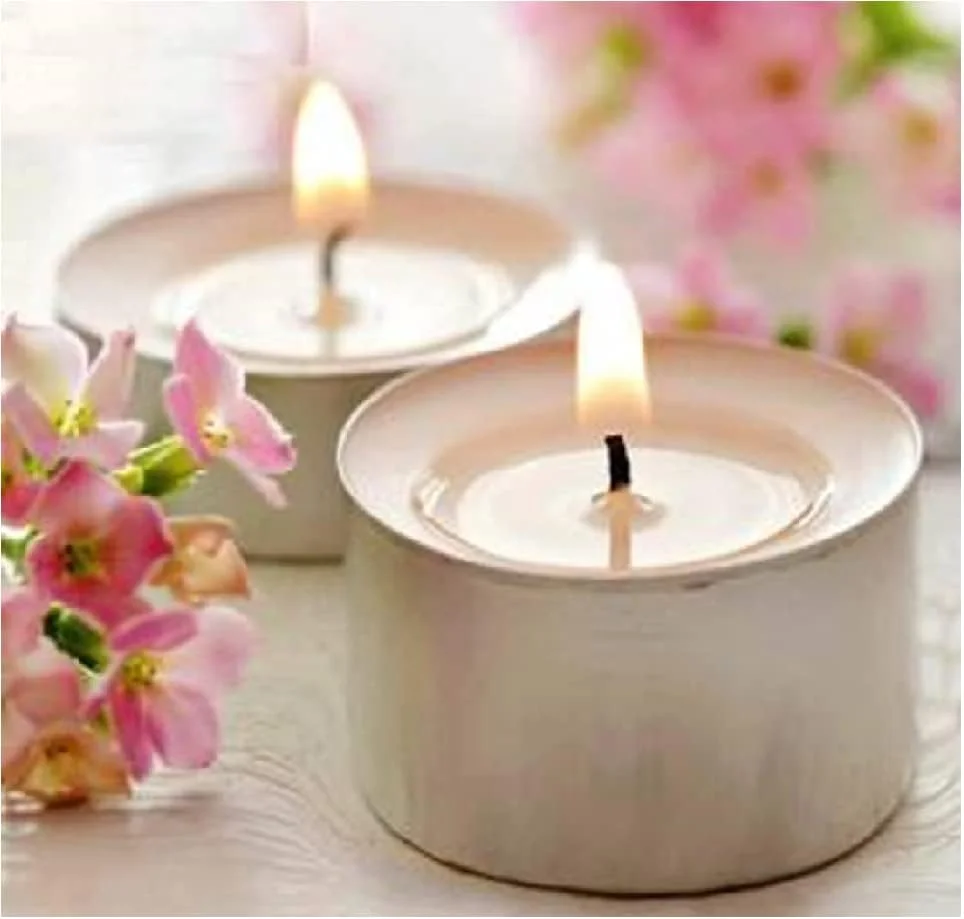 شمع وارمر بدون دود AuraDecor، موم خالص ۱۰۰٪، بدون عطر، ۹ ساعت زمان سوختن، شمع های چراغ چای سفید بدون عطر (بسته ۱۰۰۰ عددی)