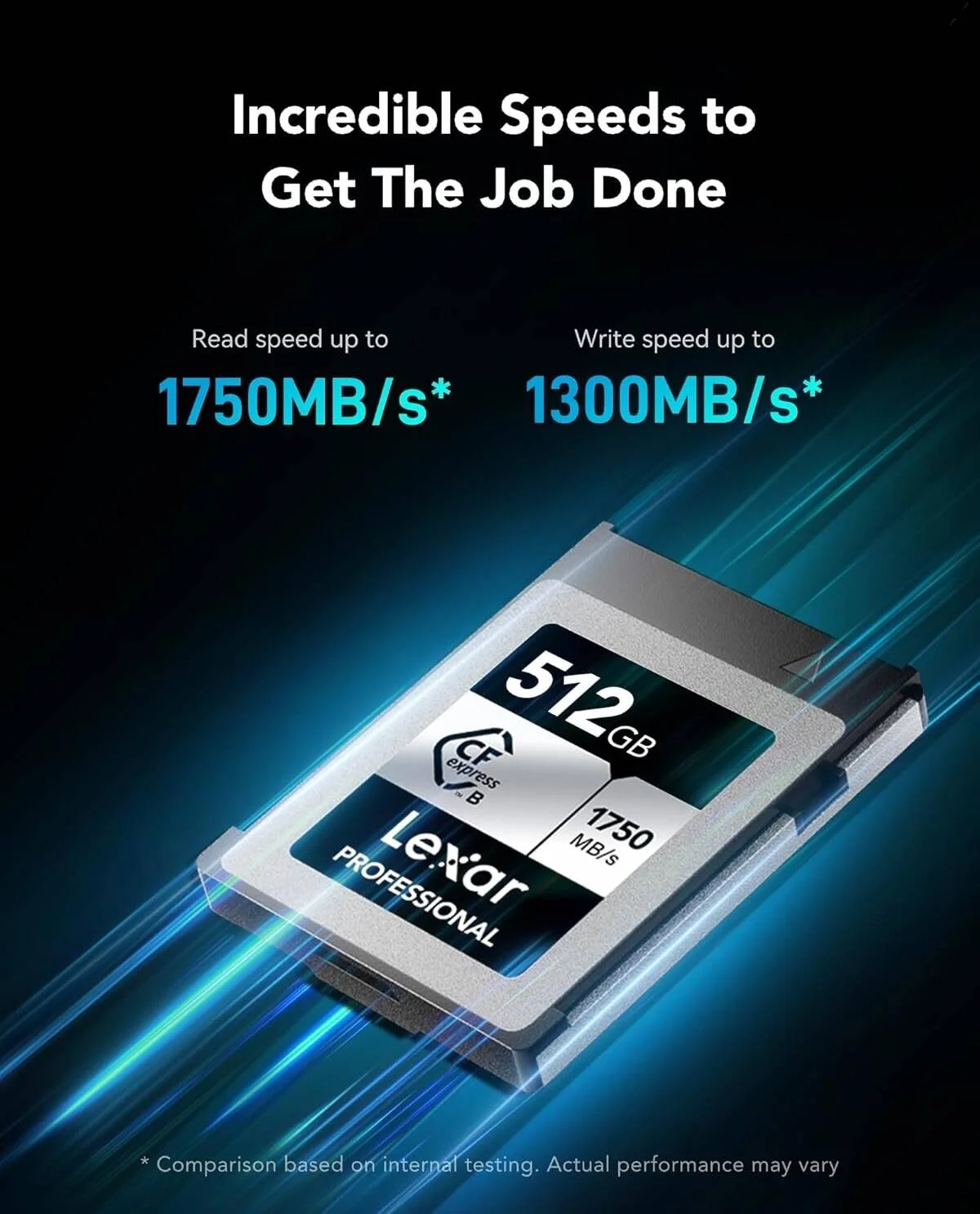 کارت حافظه CFexpress لکسار Professional سری SILVER با ظرفیت 512 گیگابایت، نوع B CFe، سرعت خواندن تا 1750 مگابایت بر ثانیه، کارت CF با PCIe Gen3x2، سازگار با دوربین های DSLR و XQD