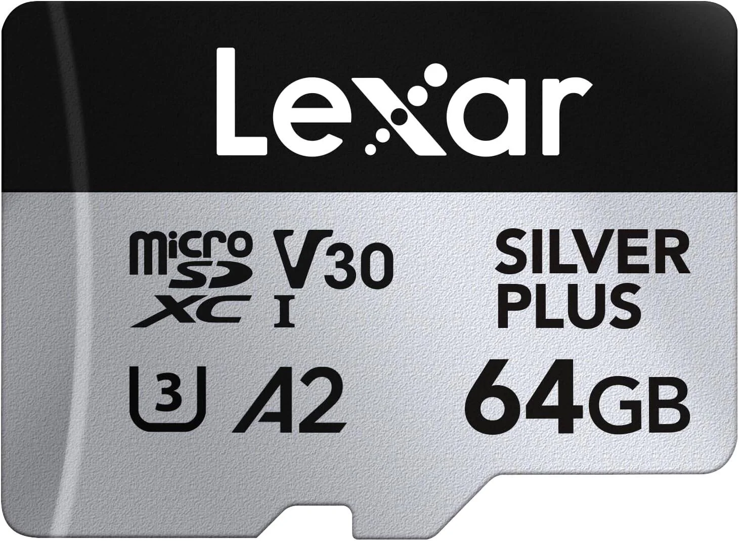 کارت حافظه میکرو اس دی Lexar Silver Plus با ظرفیت 64 گیگابایت، کارت Microsdxc TF با سرعت خواندن تا 205 مگابایت بر ثانیه، سرعت نوشتن 100 مگابایت بر ثانیه به همراه آداپتور کارت حافظه، A2، U3، Class 10، V30، فیلمبرداری Full HD و 4K UHD