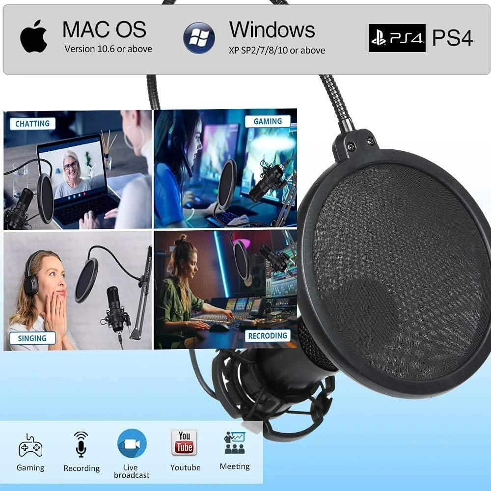 کیت میکروفون USB کاندنسر حرفه ای Arabest BM800 192KHz/24Bit برای لپ تاپ و کامپیوتر به همراه پایه کیت میکروفون USB کاندنسر حرفه ای Arabest BM800 192KHz/24Bit برای لپ تاپ و کامپیوتر به همراه پایه