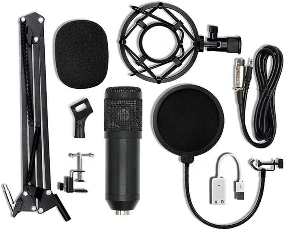 میکروفون کاندنسر ARAST BM-800 به همراه کارت صدای USB و پایه نگهدارنده مناسب برای پخش، خوانندگی و LEOWE