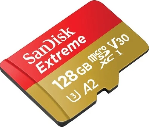 کارت حافظه میکرو اس دی SanDisk Extreme UHS-I با ظرفیت 128 گیگابایت، حداکثر سرعت خواندن: 190 مگابایت بر ثانیه، حداکثر سرعت نوشتن: 90 مگابایت بر ثانیه، ضبط ویدیوهای Full HD و UHD 4K، بهینه شده برای بازی های موبایل، قرمز و طلایی | SDSQXA1-128G-GN6MN