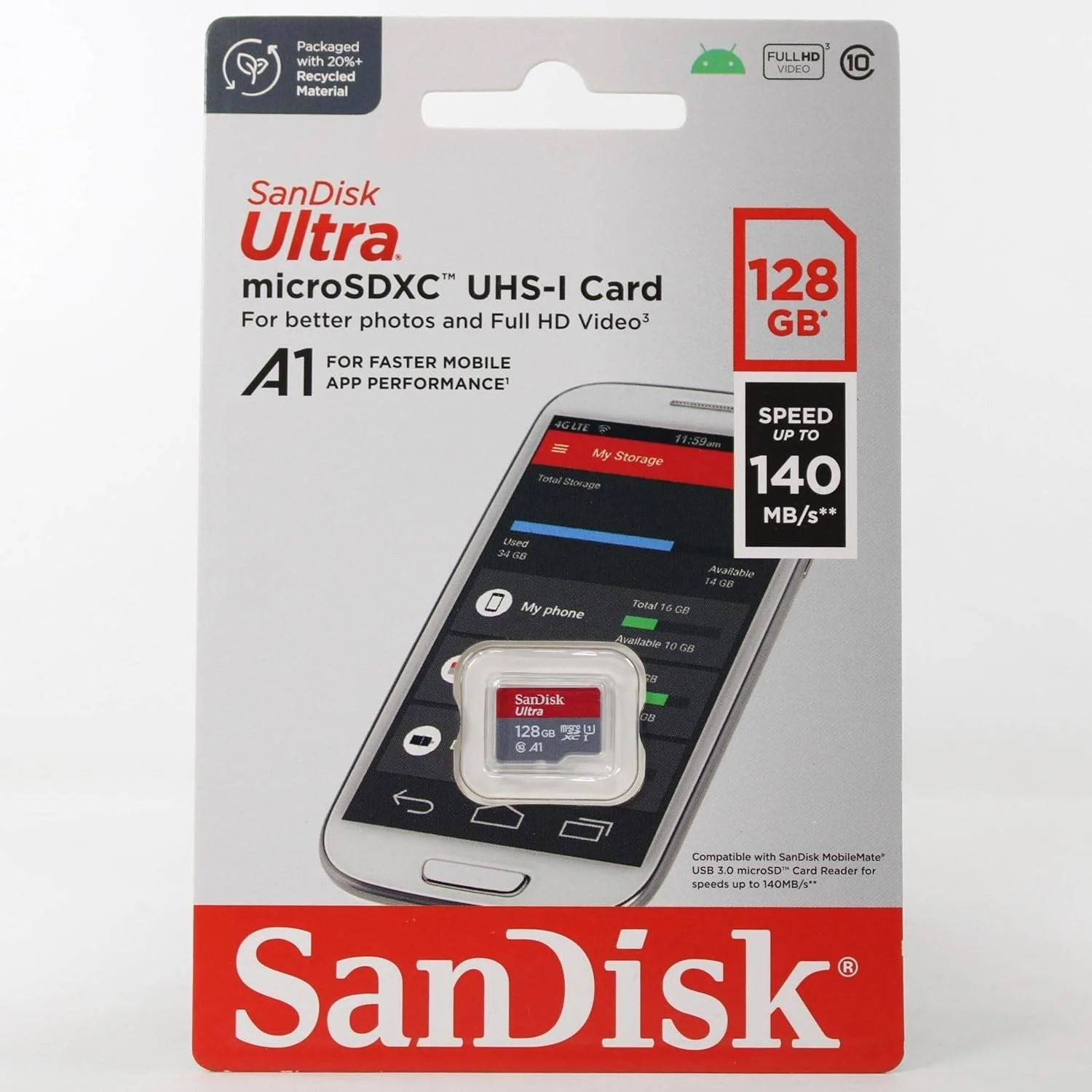 کارت حافظه 128 گیگابایتی SanDisk Ultra microSDXC UHS-I کلاس 10 با سرعت 120 مگابایت بر ثانیه - مدل SDSQUA4-128G-GN6MN