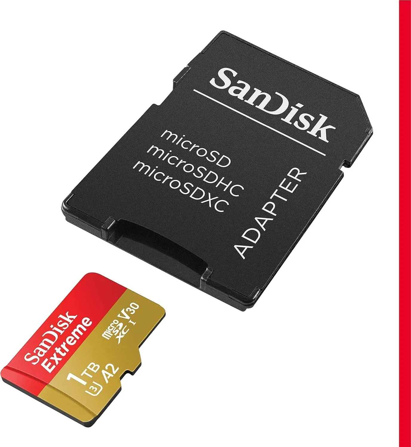 کارت حافظه SanDisk Extreme microSDXC UHS-I با ظرفیت 1 ترابایت به همراه آداپتور، سرعت تا 190 مگابایت بر ثانیه، با عملکرد A2 App، UHS I، Class 10، U3، V30 | SDSQXAV-1T00-GN6MA / GN6MN