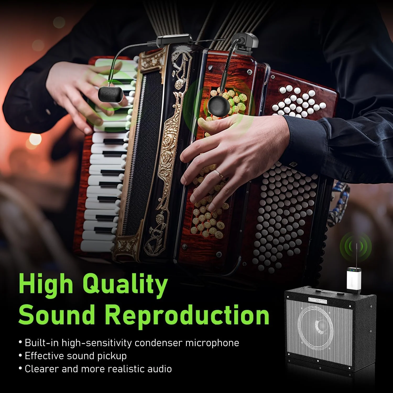 میکروفون بی سیم آکاردئون دوگانه UHF، میکروفون گیرنده ساز گردن غازی با 2 فرستنده و 1 گیرنده برای آکاردئون، سیستم های PA، میکسر صدا، بلندگوها، Q2/at-5 میکروفون بی سیم آکاردئون دوگانه UHF، میکروفون گیرنده ساز گردن غازی با 2 فرستنده و 1 گیرنده برای آکاردئون، سیستم های PA، میکسر صدا، بلندگوها، Q2/at-5