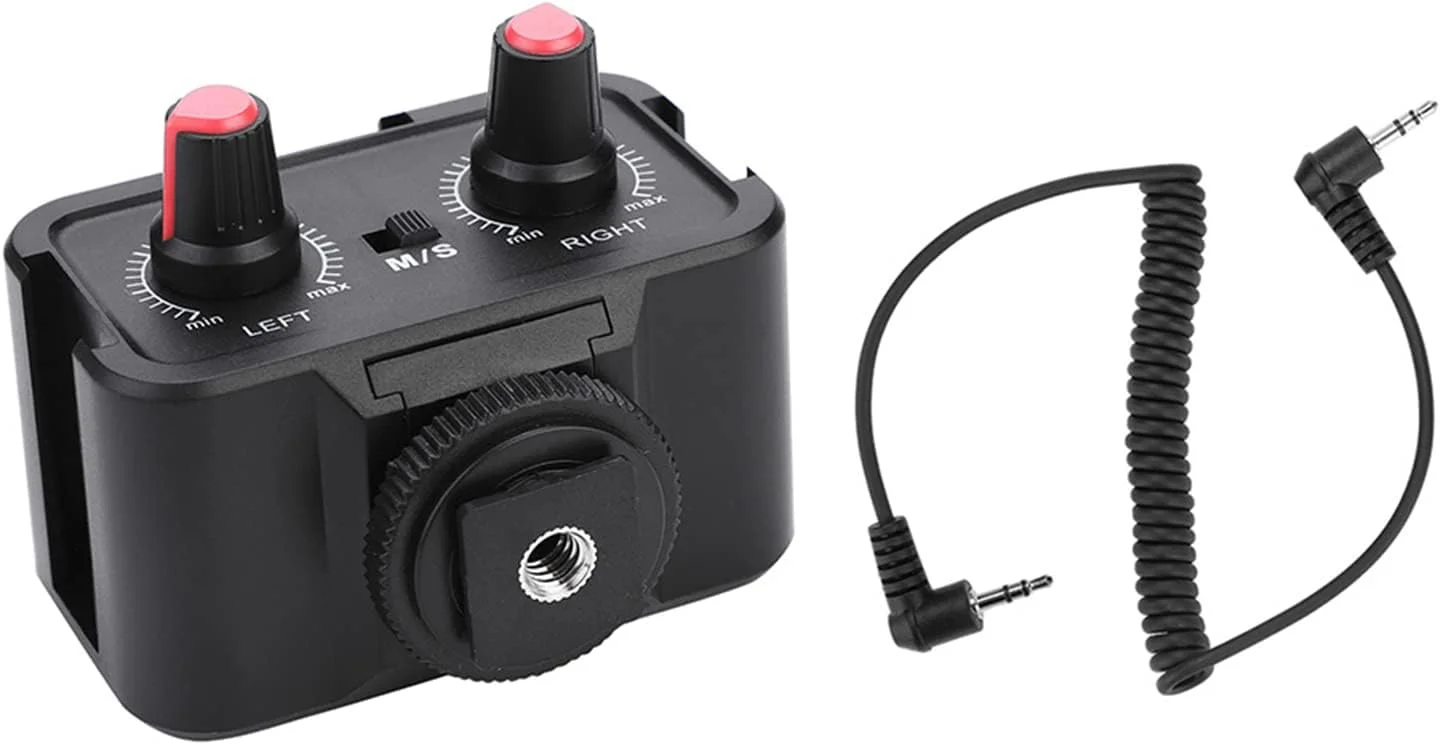 آداپتور صدای DSLR، میکسر آداپتور صدای دوربین، میکسر صدای میکروفون جهانی 2 کاناله WSV2 با ورودی های 3.5 میلی متری