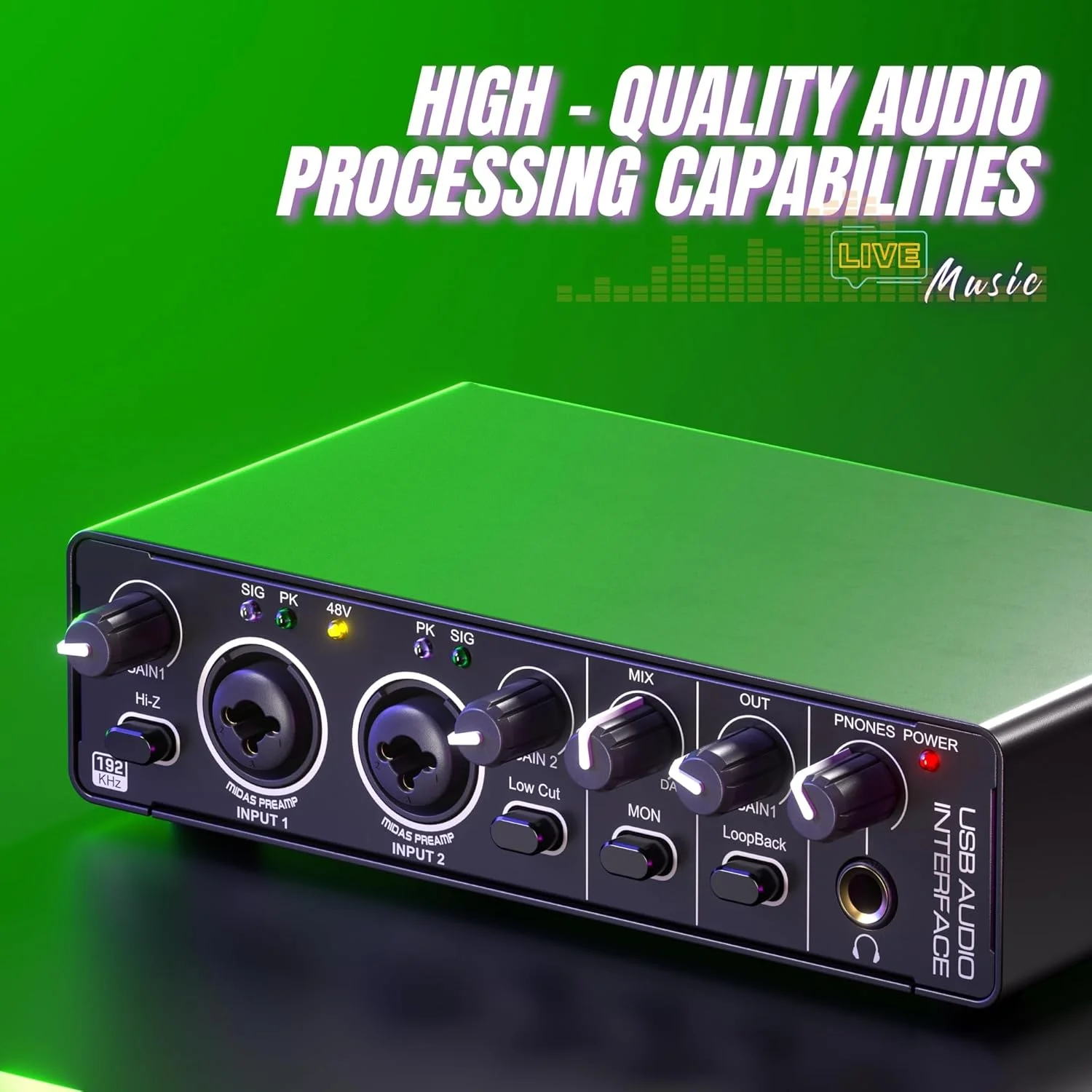 کارت صدای USB 2 ورودی 2 خروجی 24Bit 192kHz برای ضبط، استریم، پادکست با میکسر حرفه ای صدا، پری امپ میکروفون، پورت های XLR TSR TS، فانتوم پاور 48 ولت کارت صدای USB 2 ورودی 2 خروجی 24Bit 192kHz برای ضبط، استریم، پادکست با میکسر حرفه ای صدا، پری امپ میکروفون، پورت های XLR TSR TS، فانتوم پاور 48 ولت