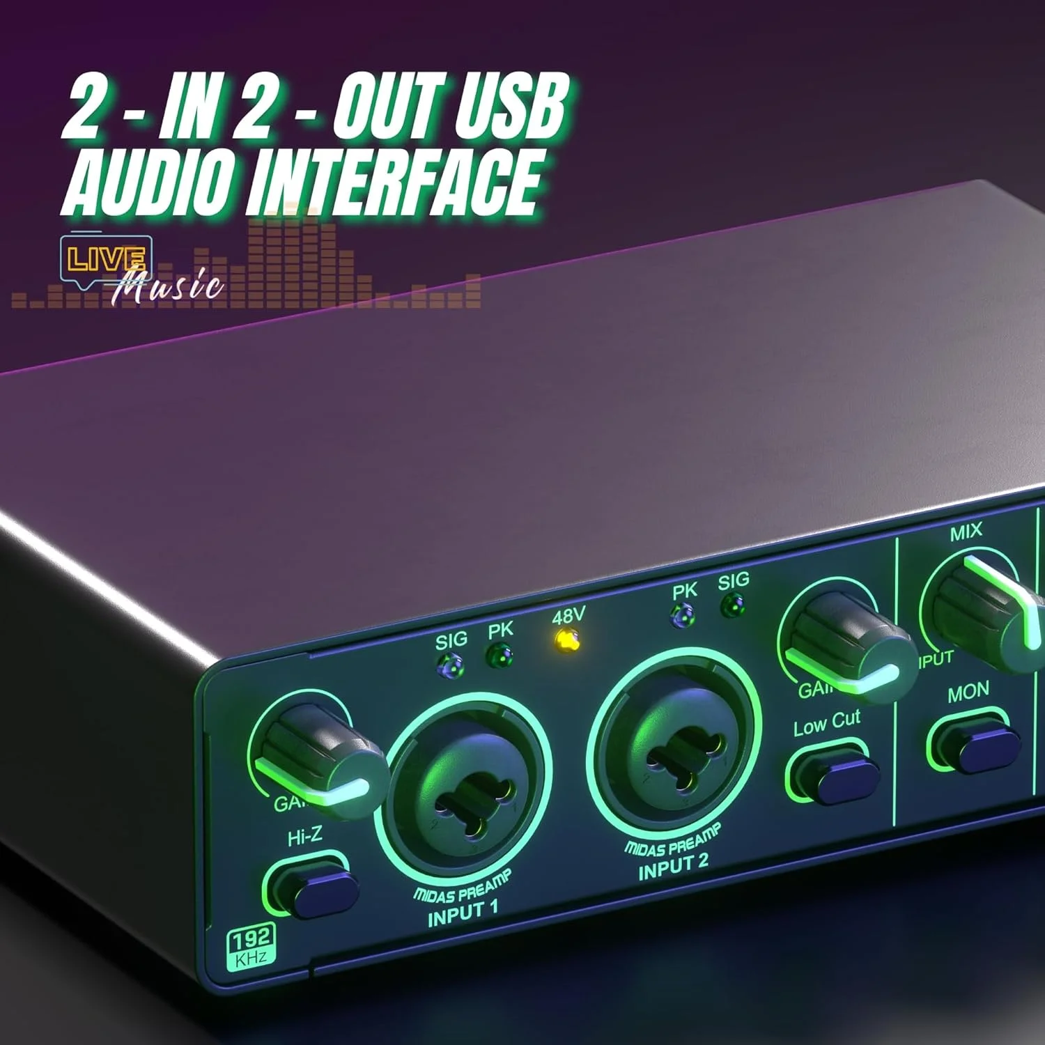 کارت صدای USB 2 ورودی 2 خروجی 24Bit 192kHz برای ضبط، استریم، پادکست با میکسر حرفه ای صدا، پری امپ میکروفون، پورت های XLR TSR TS، فانتوم پاور 48 ولت کارت صدای USB 2 ورودی 2 خروجی 24Bit 192kHz برای ضبط، استریم، پادکست با میکسر حرفه ای صدا، پری امپ میکروفون، پورت های XLR TSR TS، فانتوم پاور 48 ولت