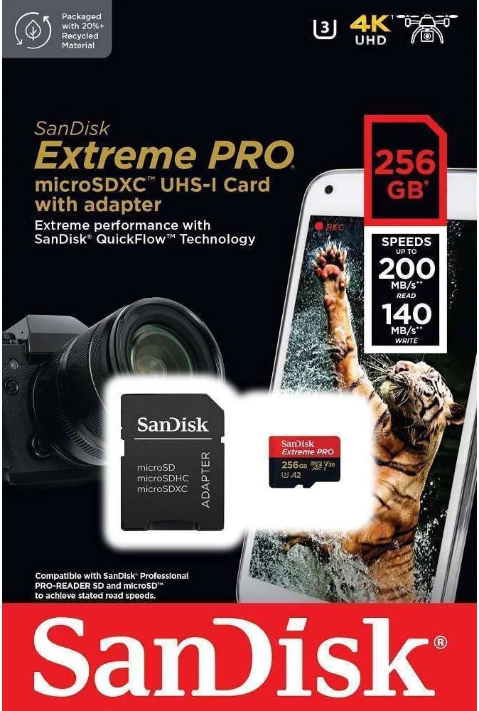 کارت حافظه Micro SDXC سندیسک Extreme PRO با ظرفیت 256 گیگابایت، سرعت خواندن تا 200 مگابایت بر ثانیه، سرعت نوشتن تا 140 مگابایت بر ثانیه، مناسب برای ضبط ویدیوهای 4K UHD، طراحی بادوام، مشکی - قرمز | SDSQXCD-256G-GN6MA کارت حافظه Micro SDXC سندیسک Extreme PRO با ظرفیت 256 گیگابایت، سرعت خواندن تا 200 مگابایت بر ثانیه، سرعت نوشتن تا 140 مگابایت بر ثانیه، مناسب برای ضبط ویدیوهای 4K UHD، طراحی بادوام، مشکی - قرمز | SDSQXCD-256G-GN6MA