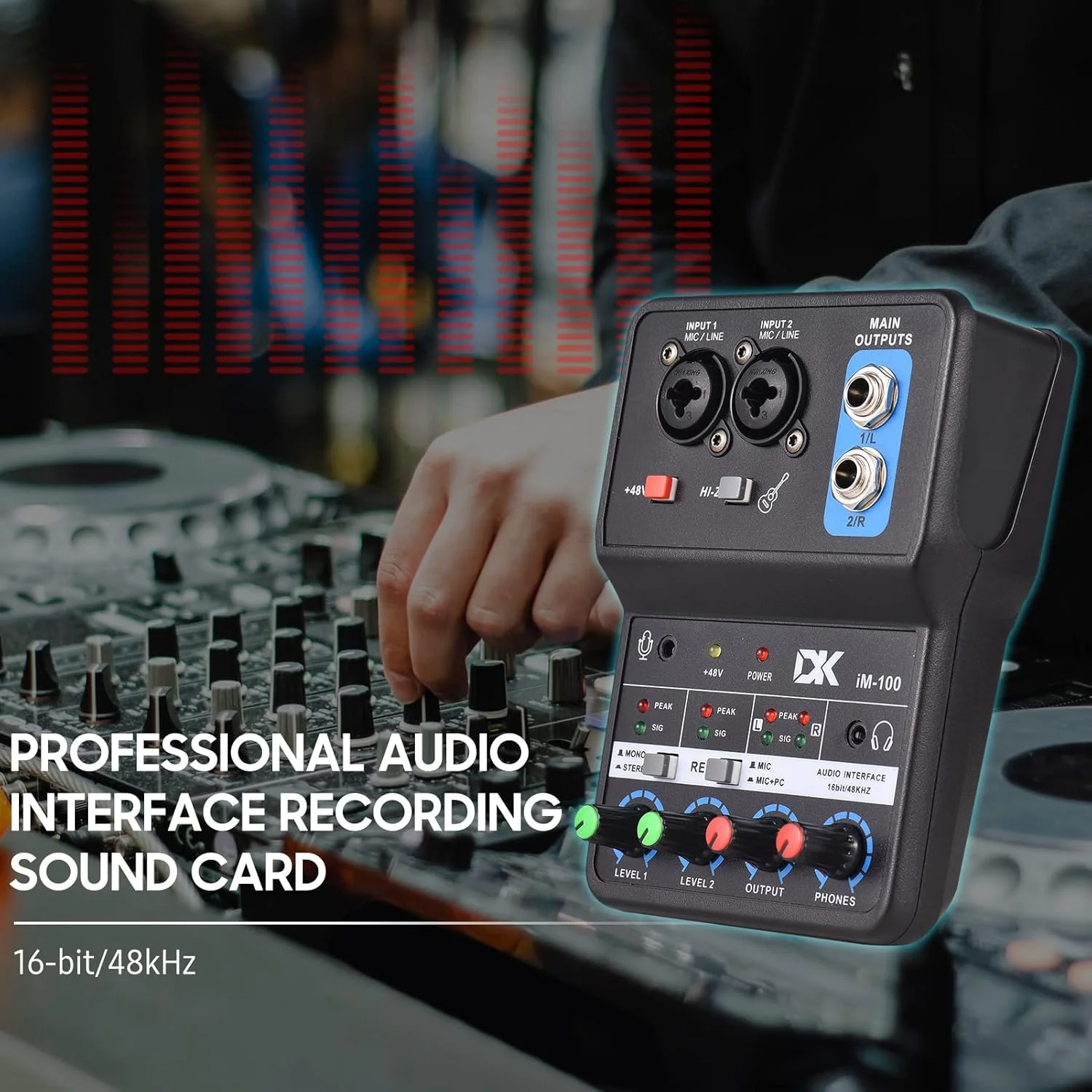 کارت صدای حرفه ای iM100 برای ضبط صدا، کارت صدای مینی USB 16 بیت/48 کیلوهرتز، کارت صدای 2 ورودی و 2 خروجی با فانتوم پاور 48 ولت، کابل USB-B، تجهیزات ضبط استودیویی برای موسیقی کارت صدای حرفه ای iM100 برای ضبط صدا، کارت صدای مینی USB 16 بیت/48 کیلوهرتز، کارت صدای 2 ورودی و 2 خروجی با فانتوم پاور 48 ولت، کابل USB-B، تجهیزات ضبط استودیویی برای موسیقی