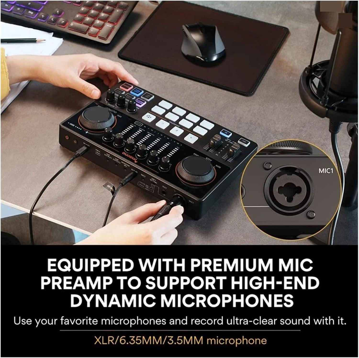 کیت کارت صدا رابط تجهیزات پادکست کارت صدا استودیویی با میکروفون کندانسور XLR برای ضبط، استریمینگ، راه اندازی استودیو برای ضبط موسیقی کیت کارت صدا رابط تجهیزات پادکست کارت صدا استودیویی با میکروفون کندانسور XLR برای ضبط، استریمینگ، راه اندازی استودیو برای ضبط موسیقی