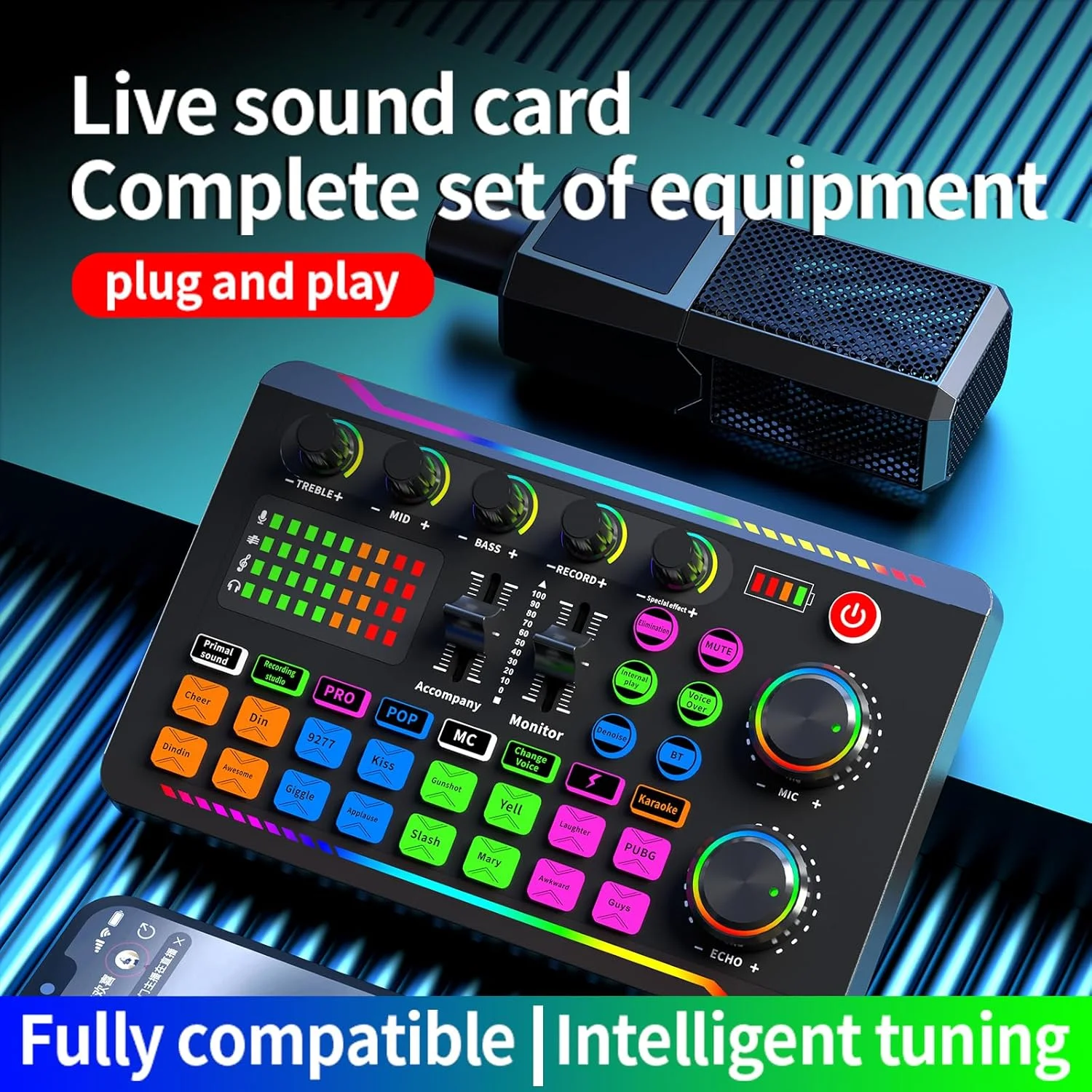 کارت صدای USB، میکسر DJ، میکسر صدا گیمینگ با تغییر صدا، میکسر صدا، میکسر صدا بلوتوثی، برای نوازندگان گیتار، خوانندگان