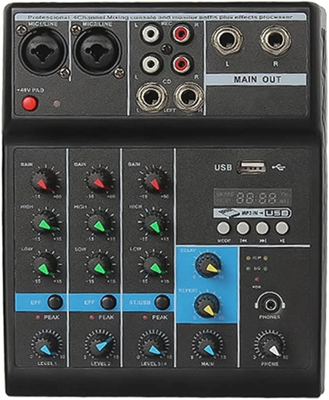 میکسر صدای 4 کاناله F-4a با رابط USB، ورودی کامپیوتر، بلوتوث، قابل حمل و مناسب برای میکس صدا