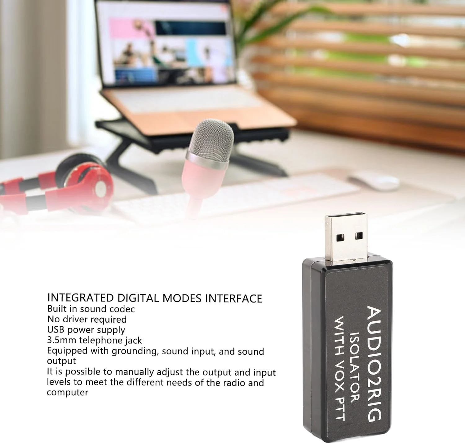 اینترفیس حالت های دیجیتال یکپارچه برای WSJT X، flDigi، کارت صدای USB با جک 3.5 میلی متری برای رادیو آماتور، جنس ABS، پلاگ اند پلی، بدون CAT Sync