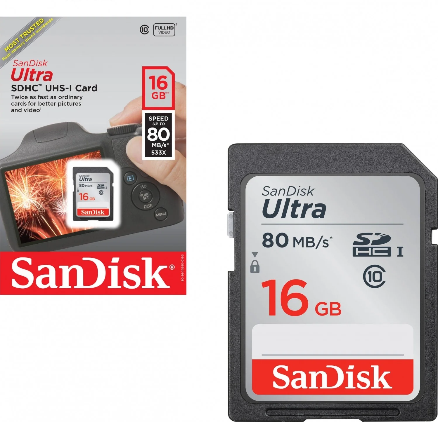کارت حافظه SanDisk Ultra 16GB تا 80MB/s C10 UHS-I SDHC مدل SDSDUNC-016G-GN6IN