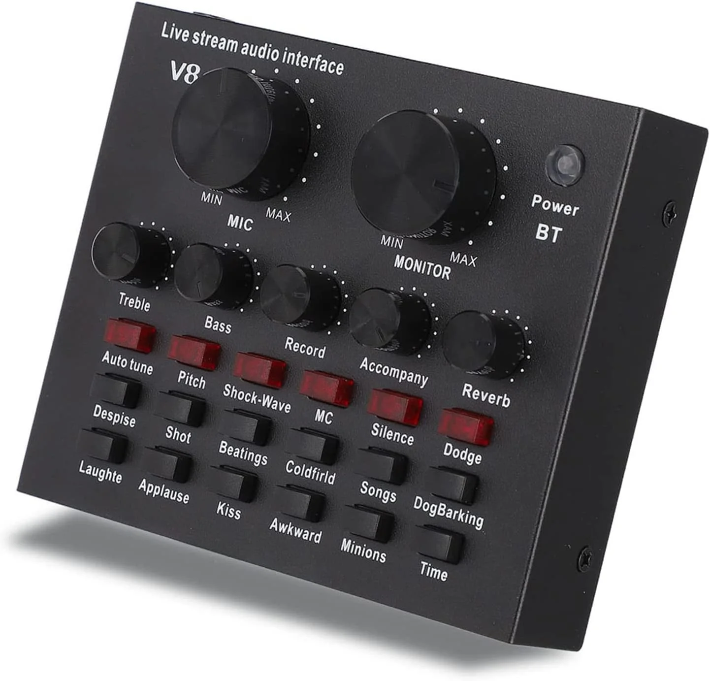 کارت صدای Imaginea® V8 برای ضبط، تقویت کننده صوتی بلوتوث، میکسر صدای خارجی، کارت تغییر صدا برای پخش زنده کامپیوتر، استودیو، یوتیوب، پادکست