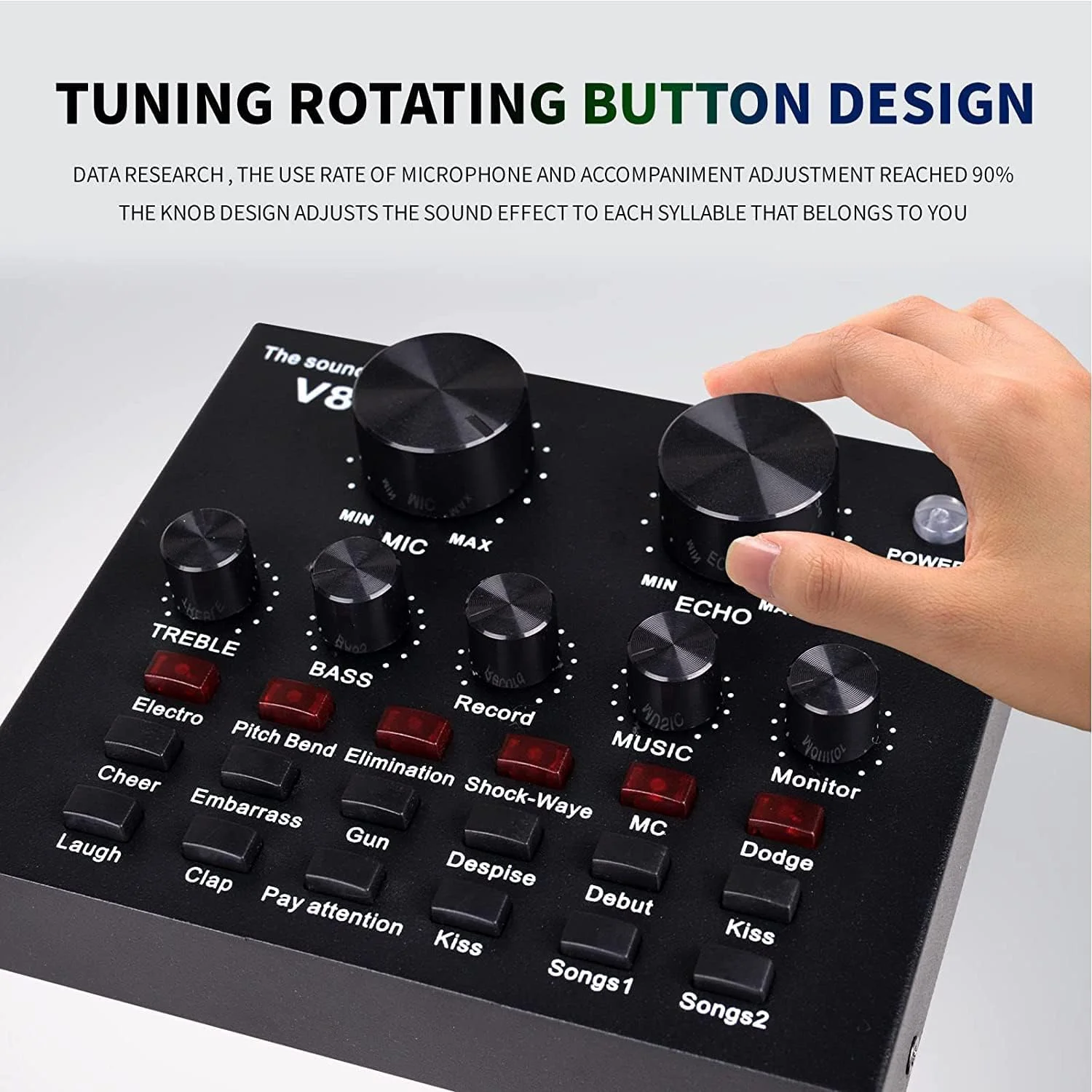 کارت صدای Imaginea® V8 برای ضبط، تقویت کننده صوتی بلوتوث، میکسر صدای خارجی، کارت تغییر صدا برای پخش زنده کامپیوتر، استودیو، یوتیوب، پادکست