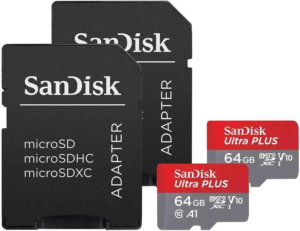 کارت حافظه 2 عددی 64 گیگابایتی MicroSDXC UHS-1 سن‌دیسک Ultra Plus با سرعت 100 مگابایت بر ثانیه