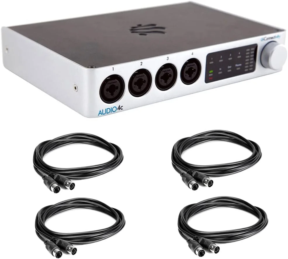 کارت صدای رومیزی iConnectivity AUDIO4c با پورت USB Type-C، با 4 کابل MIDI مشکی 3 متری