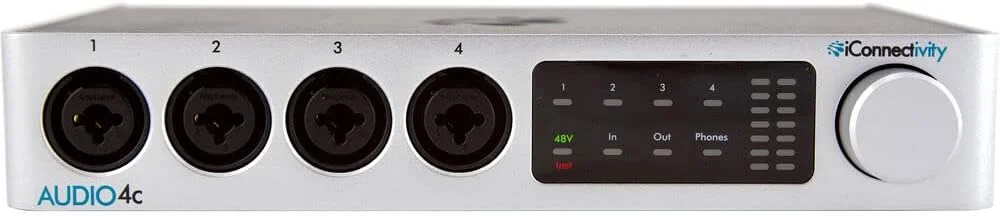 کارت صدای رومیزی iConnectivity AUDIO4c با پورت USB Type-C، با 4 کابل MIDI مشکی 3 متری