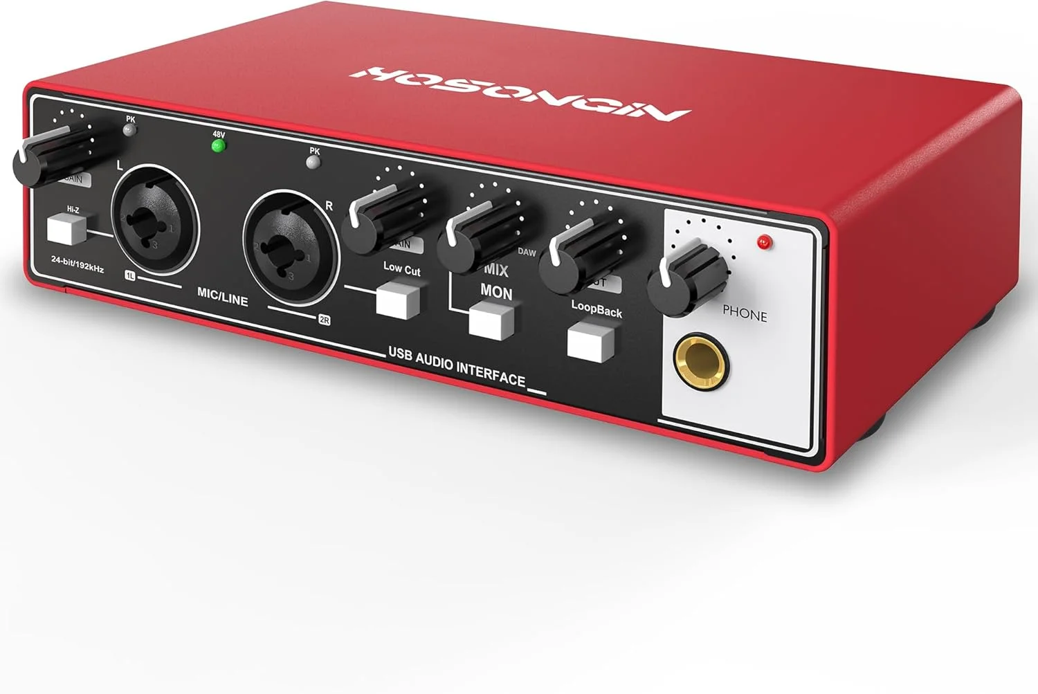 کارت صدای USB هوسانگین برای ضبط موسیقی در رایانه شخصی و مک، کارت صدا برای برنامه های کاربردی رسانه های اصلی، قرمز