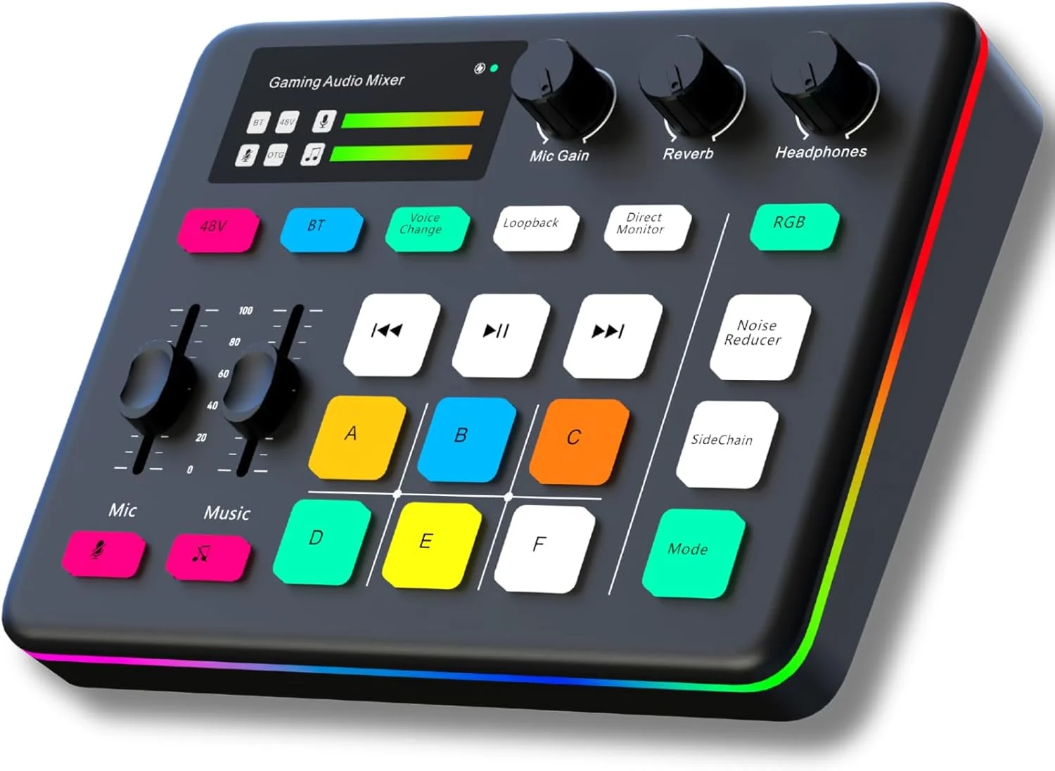 کارت صدای گیمینگ HOSONGIN، پری امپ حرفه ای با فانتوم پاور 48 ولت، تغییر صدا و افکت های میکسر DJ، نورپردازی RGB برای پخش زنده، پادکست، ضبط، سازگار با Stream Deck، میکسر صدای گیمینگ