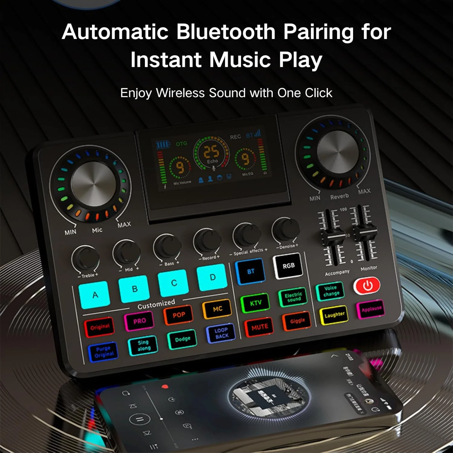 میکسر صوتی گیمینگ HOSONGIN، رابط صوتی 9 کاناله RGB با پیش تقویت کننده حرفه ای میکسر صوتی گیمینگ HOSONGIN، رابط صوتی 9 کاناله RGB با پیش تقویت کننده حرفه ای