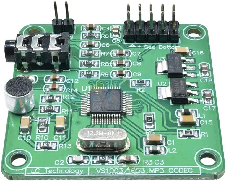 ماژول پخش کننده صوتی MP3 مدل Hailege VS1053، کارت رمزگشایی صوتی با میکروفون ضبط داخلی، رابط SPI، درگاه خروجی Line-In، 12.288 مگاهرتز ماژول پخش کننده صوتی MP3 مدل Hailege VS1053، کارت رمزگشایی صوتی با میکروفون ضبط داخلی، رابط SPI، درگاه خروجی Line-In، 12.288 مگاهرتز