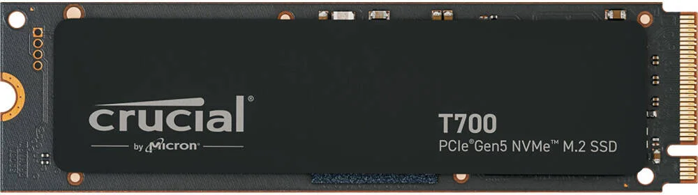 حافظه اس اس دی اینترنال کروشیال T700 با ظرفیت 1 ترابایت، PCIe Gen5 NVMe M.2، سرعت خواندن تا 11700 مگابایت بر ثانیه و سرعت نوشتن 9500 مگابایت بر ثانیه، 232 لایه TLC NAND، استقامت تا 600 ترابایت، 1.5 میلیون ساعت MTTF، مشکی | CT1000T700SSD3