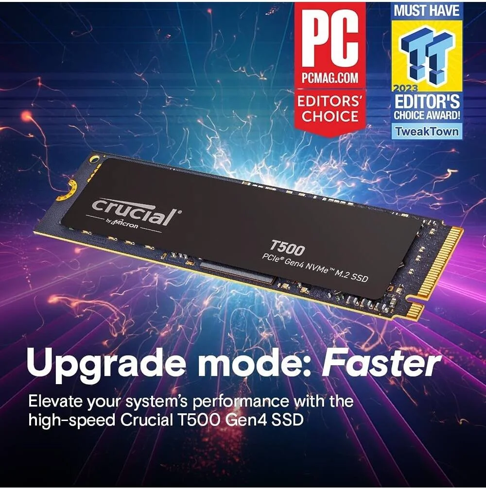 حافظه اس اس دی داخلی کروشیال T500 با ظرفیت 2 ترابایت، PCIe Gen4 NVMe M.2، سرعت خواندن تا 7400 مگابایت بر ثانیه و سرعت نوشتن 7000 مگابایت بر ثانیه، 1.5 میلیون ساعت MTBF، 3D NAND TLC، استقامت 1200 ترابایت، سازگار با لپ تاپ و کامپیوترهای رومیزی | CT2000T500SSD8 حافظه اس اس دی داخلی کروشیال T500 با ظرفیت 2 ترابایت، PCIe Gen4 NVMe M.2، سرعت خواندن تا 7400 مگابایت بر ثانیه و سرعت نوشتن 7000 مگابایت بر ثانیه، 1.5 میلیون ساعت MTBF، 3D NAND TLC، استقامت 1200 ترابایت، سازگار با لپ تاپ و کامپیوترهای رومیزی | CT2000T500SSD8