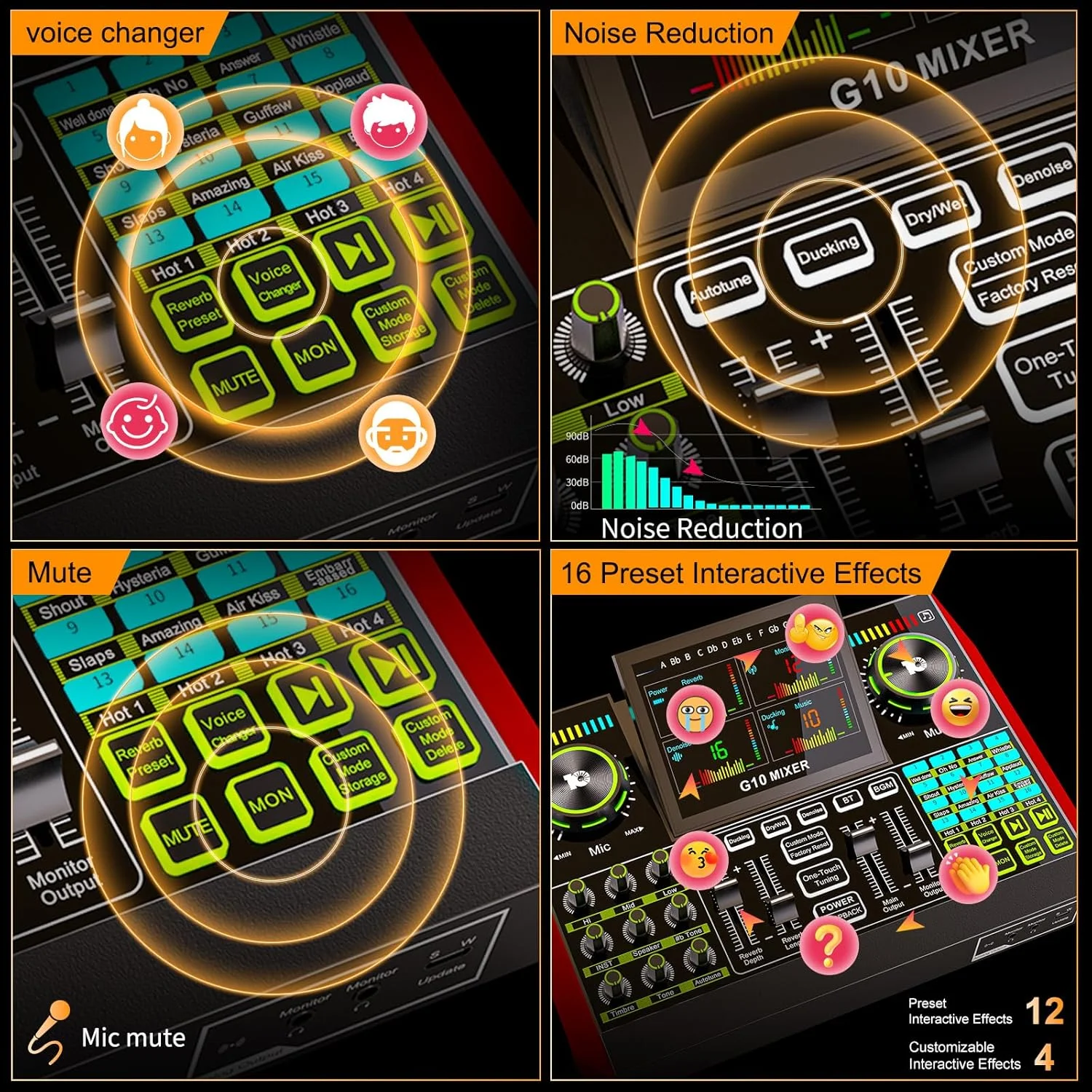 میکسر صوتی گیمینگ Tenlamp G10، کارت صدای حرفه ای استریم زنده برای کامپیوتر با فانتوم پاور 48 ولت، رابط صوتی XLR و 3.5 میلی متری برای پادکست/ضبط/ساخت محتوای آواز