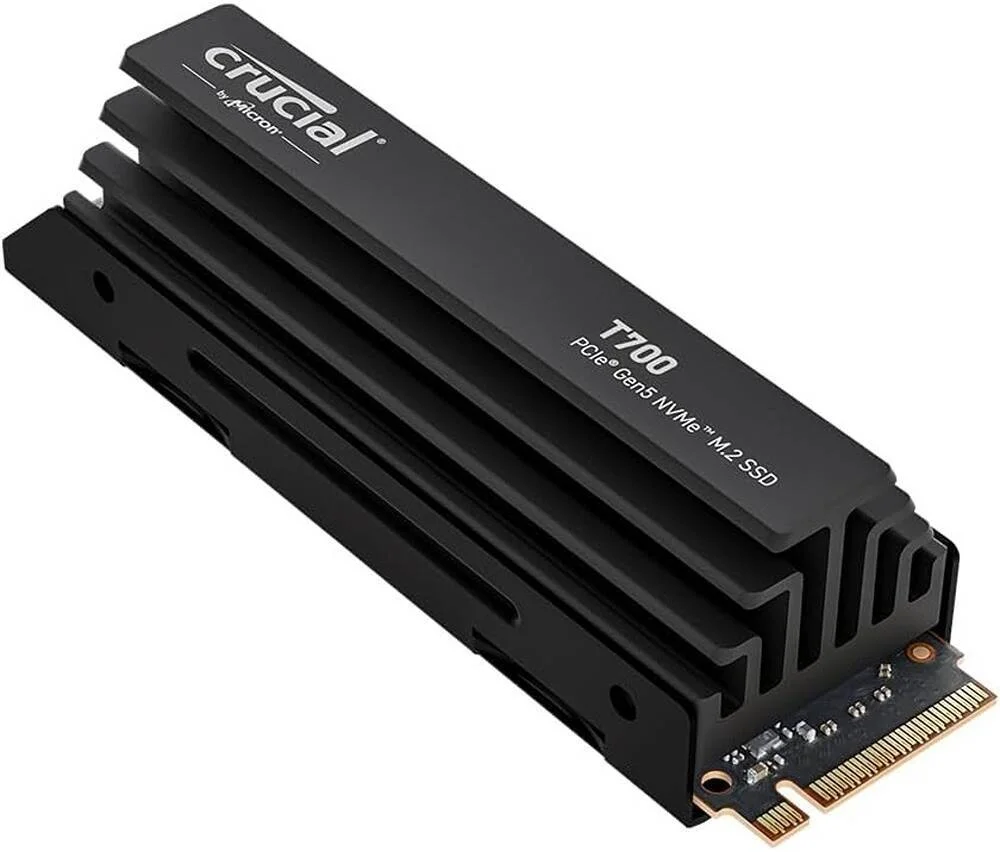 حافظه اس اس دی اینترنال کروشیال T700 با ظرفیت 4 ترابایت، PCIe Gen5 NVMe M.2 به همراه هیت سینک، سرعت خواندن تا 11700 مگابایت بر ثانیه و سرعت نوشتن 9500 مگابایت بر ثانیه، 232 لایه TLC NAND، تا 600 ترابایت، 1.5 میلیون ساعت MTTF، مشکی | CT4000T700SSD5