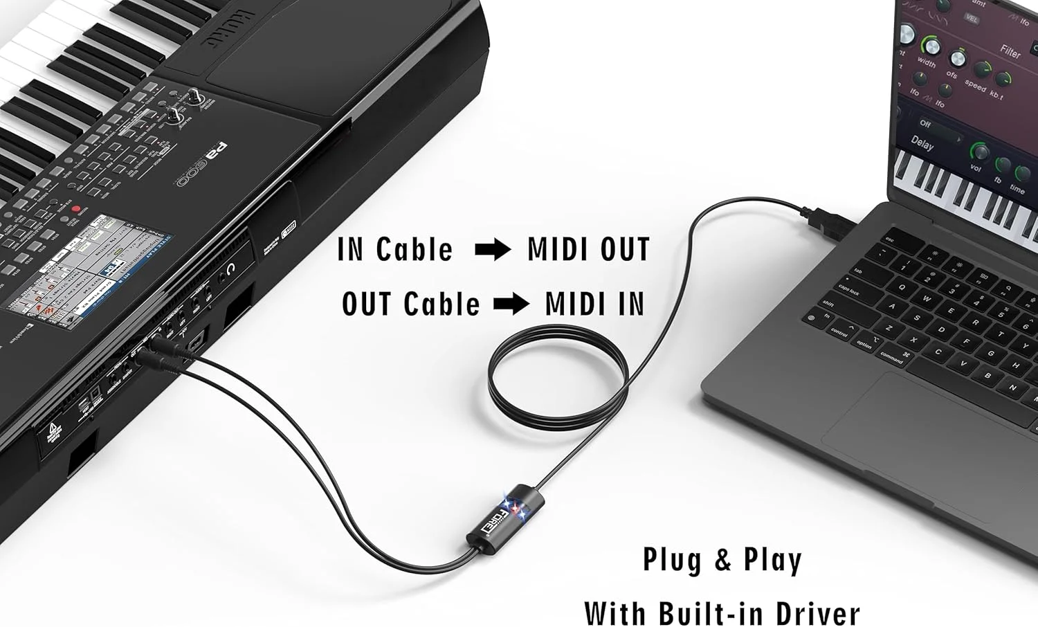 اینترفیس MIDI به USB برای اتصال کیبورد/سینتی سایزر به منظور ویرایش و ضبط صدا، سازگار با ویندوز/مک، USB 2.0، رنگ مشکی - 2 متر