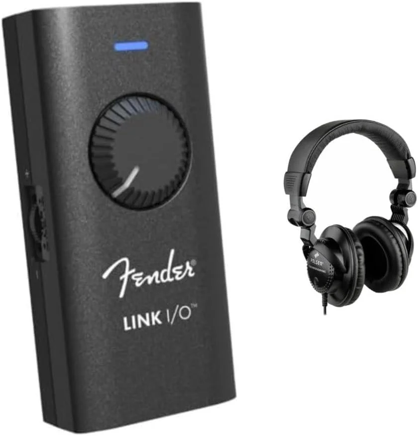 اینترفیس صوتی USB-C قابل حمل Fender Link I/O، مناسب برای جیب شما، ارائه دهنده صدای دو طرفه شفاف از طریق اتصال USB به همراه هدفون های مانیتور استودیویی پشت بسته Polsen HPC-A30