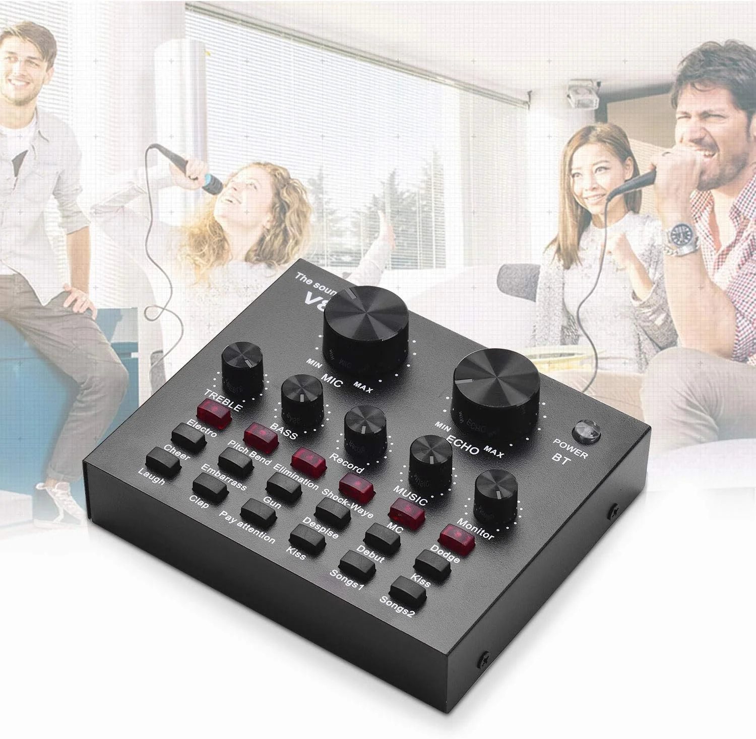 کارت صدای میکسر صوتی خارجی رابط USB با اتصال BT، افکت های متعدد، باتری داخلی برای آواز خواندن، پخش زنده، چت و موسیقی