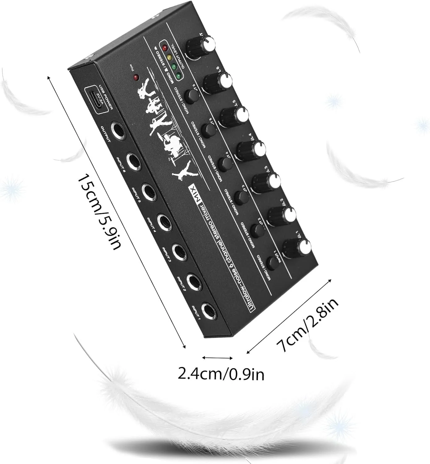 میکسر کوچک 6 کاناله استریو Fafeicy با کنترل مستقل صدا برای سازها، میکروفون ها و کنسول های میکس