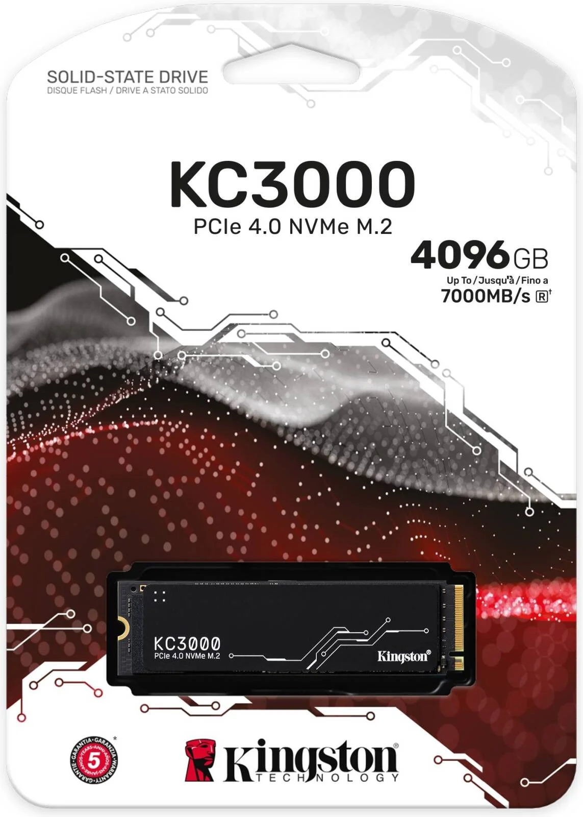 حافظه اس اس دی اینترنال کینگستون KC3000 با ظرفیت 4 ترابایت، PCIe 4.0 NVMe M.2، سرعت خواندن و نوشتن ترتیبی 7000 مگابایت بر ثانیه، 800TBW، تکنولوژی 3D TLC NAND، دو طرفه، مشکی | SKC3000D/4096G