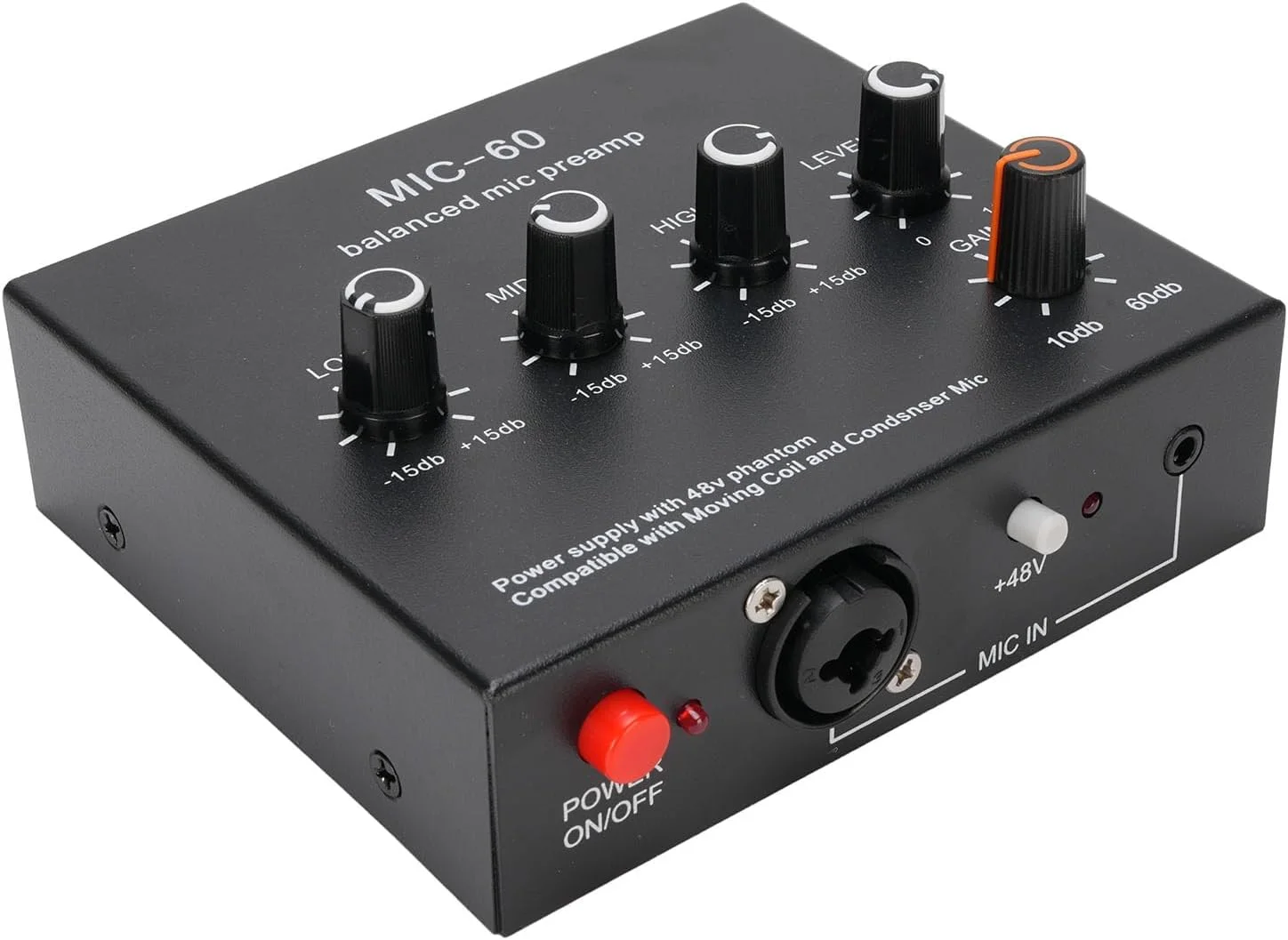 پری امپ میکروفون Elprico، 3 ورودی با تقویت 60 DB و منبع تغذیه 48 ولت، پری امپ میکروفون برای خازن دینامیک XLR 3.5 میلی متری 6.35 میلی متری (همراه با کابل صدای 3.5 میلی متری)