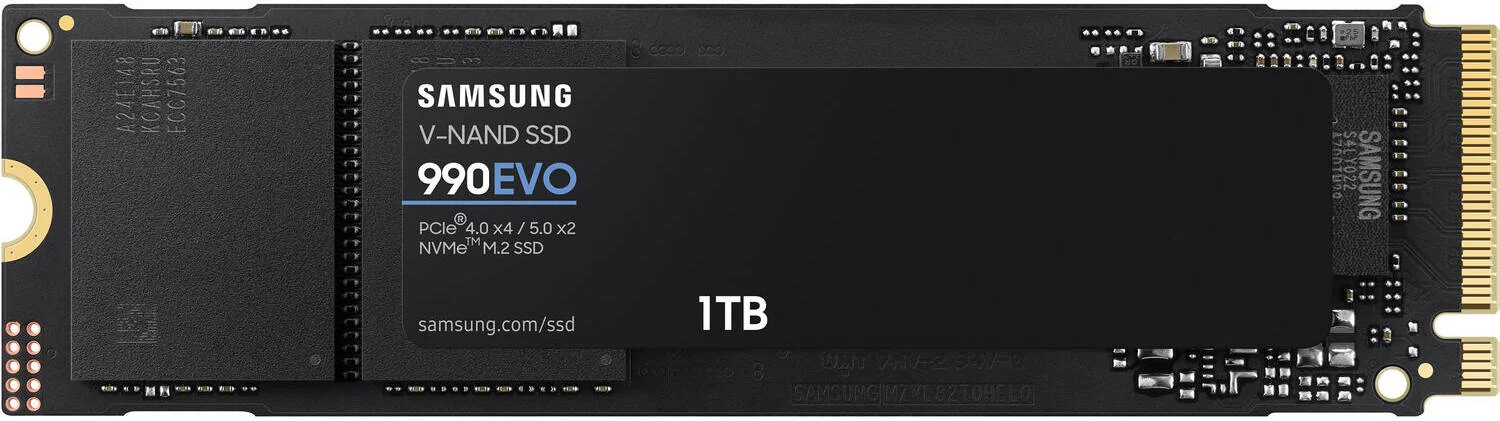 حافظه اس اس دی اینترنال SAMSUNG 1TB 990 EVO PCIe 4.0 x4 / 5.0 x2 M.2، سرعت خواندن ترتیبی تا 5000 مگابایت بر ثانیه و نوشتن ترتیبی تا 4200 مگابایت بر ثانیه، تکنولوژی فلش V-NAND، 600TB TBW، رمزگذاری AES 256 بیتی، مشکی | MZ-V9E1T0BW حافظه اس اس دی اینترنال SAMSUNG 1TB 990 EVO PCIe 4.0 x4 / 5.0 x2 M.2، سرعت خواندن ترتیبی تا 5000 مگابایت بر ثانیه و نوشتن ترتیبی تا 4200 مگابایت بر ثانیه، تکنولوژی فلش V-NAND، 600TB TBW، رمزگذاری AES 256 بیتی، مشکی | MZ-V9E1T0BW