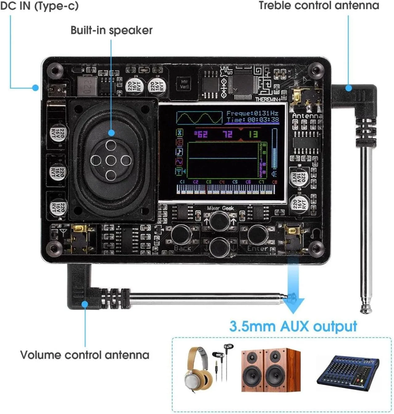 ساز ترمین Dpofirs، ترمین مینی با رابط Type C، صداهای قابل تنظیم متعدد، ماژول موسیقی ترمین وینتیج، کیبوردهای ایستگاه کاری سینتی سایزر