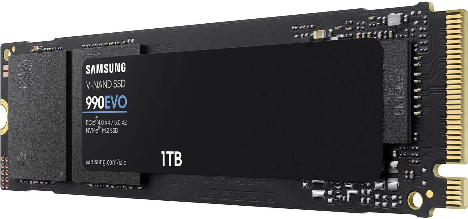 حافظه اس اس دی اینترنال SAMSUNG 1TB 990 EVO PCIe 4.0 x4 / 5.0 x2 M.2، سرعت خواندن ترتیبی تا 5000 مگابایت بر ثانیه و نوشتن ترتیبی تا 4200 مگابایت بر ثانیه، تکنولوژی فلش V-NAND، 600TB TBW، رمزگذاری AES 256 بیتی، مشکی | MZ-V9E1T0BW حافظه اس اس دی اینترنال SAMSUNG 1TB 990 EVO PCIe 4.0 x4 / 5.0 x2 M.2، سرعت خواندن ترتیبی تا 5000 مگابایت بر ثانیه و نوشتن ترتیبی تا 4200 مگابایت بر ثانیه، تکنولوژی فلش V-NAND، 600TB TBW، رمزگذاری AES 256 بیتی، مشکی | MZ-V9E1T0BW