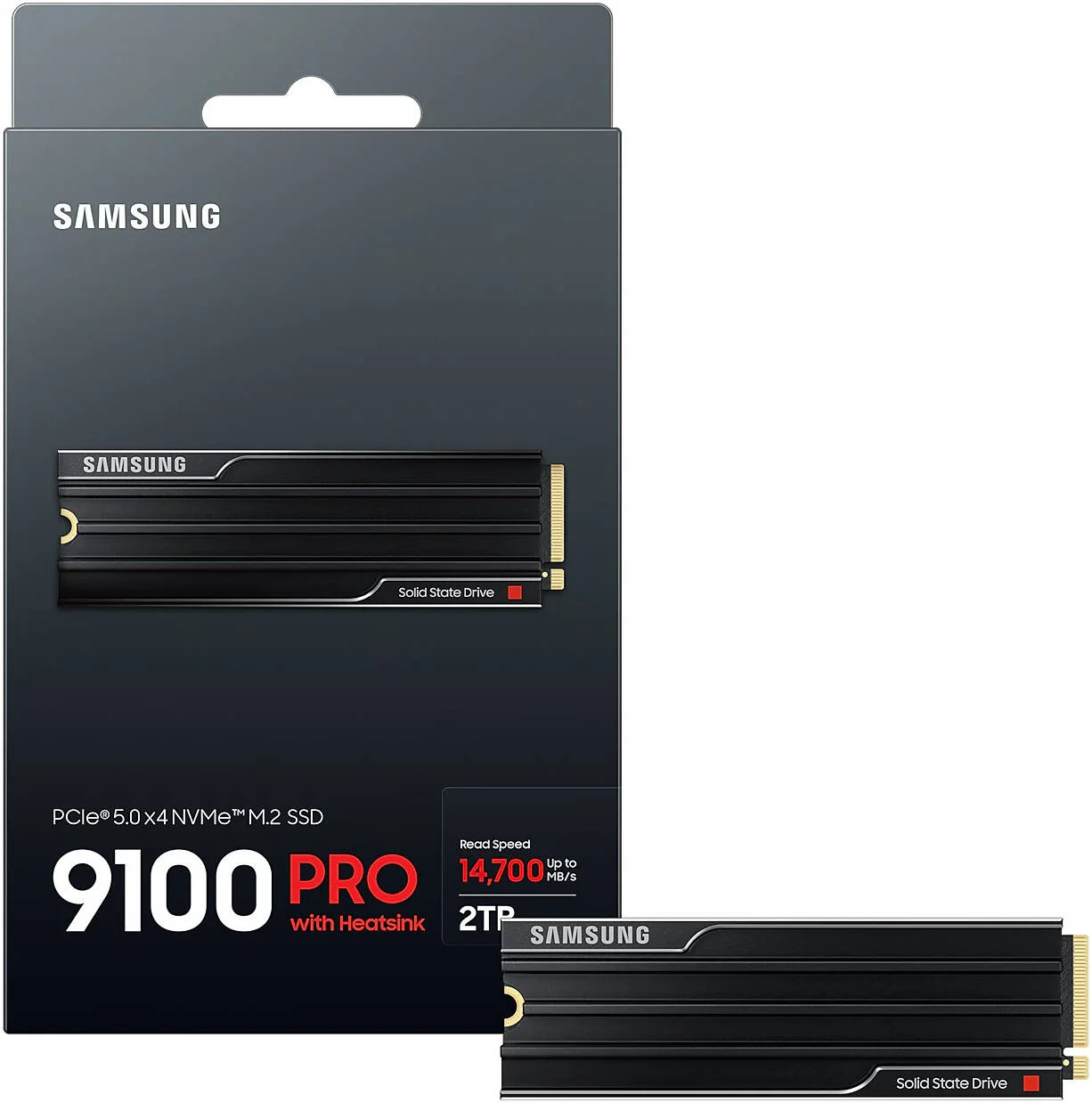 حافظه اس اس دی داخلی سامسونگ 9100 PRO با هیت سینک PCIe 5.0 NVMe M.2، ظرفیت 2 ترابایت، نوع V-NAND TLC، سرعت خواندن ترتیبی تا 14700 مگابایت بر ثانیه و سرعت نوشتن ترتیبی تا 13400 مگابایت بر ثانیه، پشتیبانی از TRIM و SMART | MZ-VAP2T0CW حافظه اس اس دی داخلی سامسونگ 9100 PRO با هیت سینک PCIe 5.0 NVMe M.2، ظرفیت 2 ترابایت، نوع V-NAND TLC، سرعت خواندن ترتیبی تا 14700 مگابایت بر ثانیه و سرعت نوشتن ترتیبی تا 13400 مگابایت بر ثانیه، پشتیبانی از TRIM و SMART | MZ-VAP2T0CW