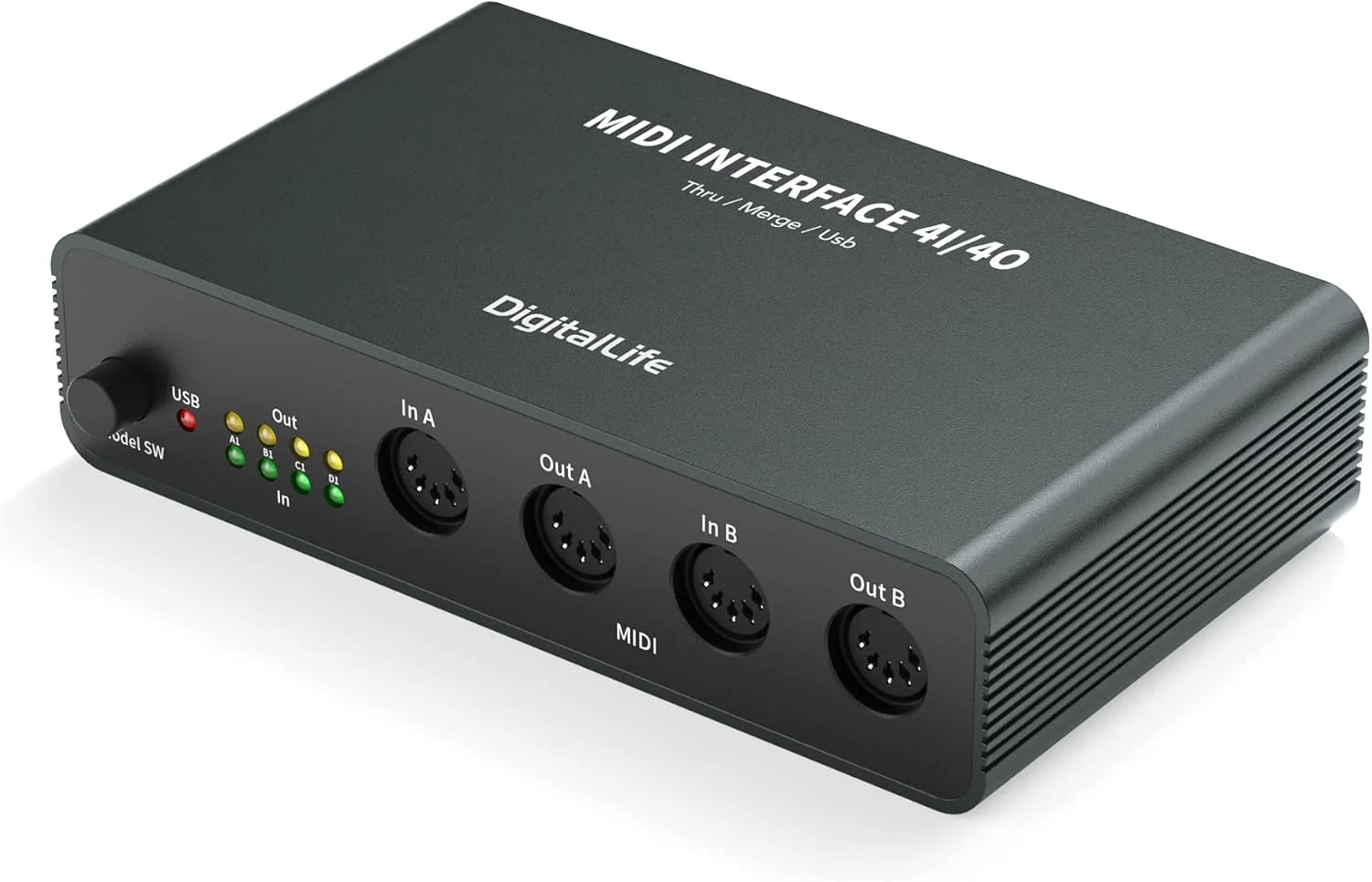 اینترفیس MIDI سه کاره DigitalLife (4X4) - جعبه سوئیچر برای تولیدکنندگان حرفه ای MIDI - ادغام MIDI، عبور MIDI، USB-MIDI، بدنه فلزی